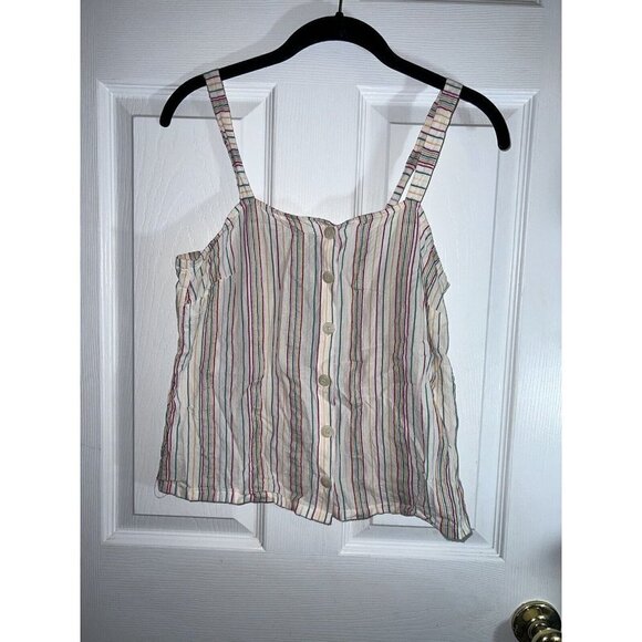 MADEWELL Button-Front Cami Tank Blouse in Textural Cotton Rainbow Stripes - Picture 3 of 11